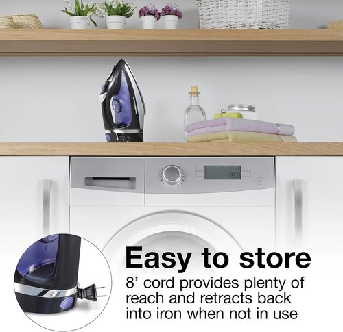 Hamilton Beach Steam Iron - Powerful 1200 Watts Garment Steamer with Stainless Steel Soleplate & 8' Cord | Black