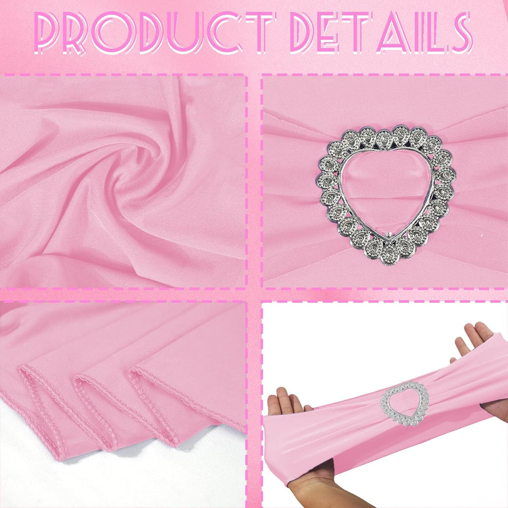 Skiennix Spandex Stretch Chair Sashes - 100PCS Universal Elastic Covers with Buckle Slider | Pink