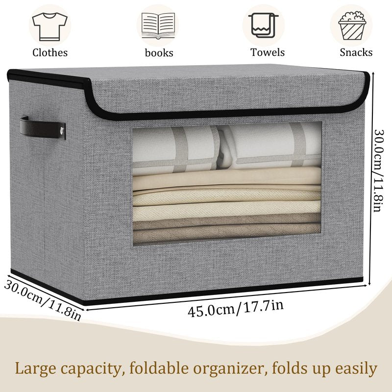 YheenLf Cloth Storage Boxes, Storage Bins with Lids, 17.7 x 11.8 x 11.8 Inch Closet Organizers for Shelves Bedroom Office Organization, Gray, 5-Pack