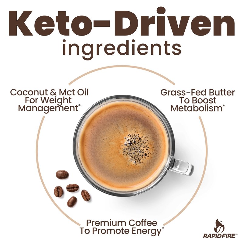 Rapid Fire Instant Coffee with MCT Oil & Grass-Fed Butter – Energy, Focus & Metabolism Support – Low Sugar Functional Coffee Mix – Keto & Low-Carb Friendly – Original Medium Roast, 15 Servings