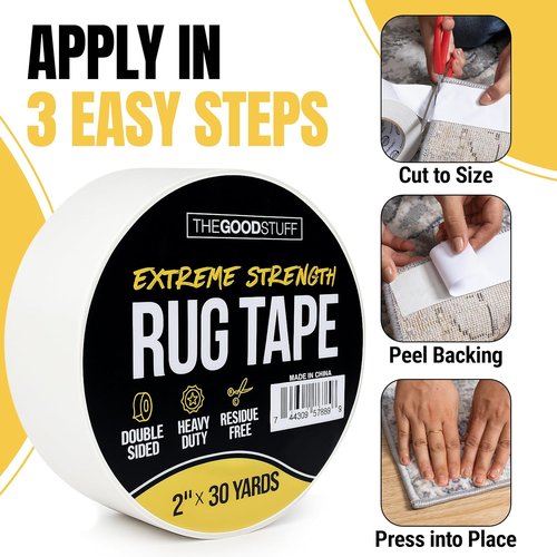 Double Sided Rug Tape - 2 Inch x 30 Yd | Secure Area Rugs on Carpets, Laminate & Hardwood Floors