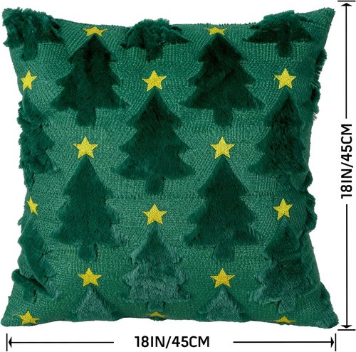 Hongsome Green Christmas Decor | Plush Faux Fur Throw Pillow Covers - Set of 2, 18x18in, Xmas Tree Design