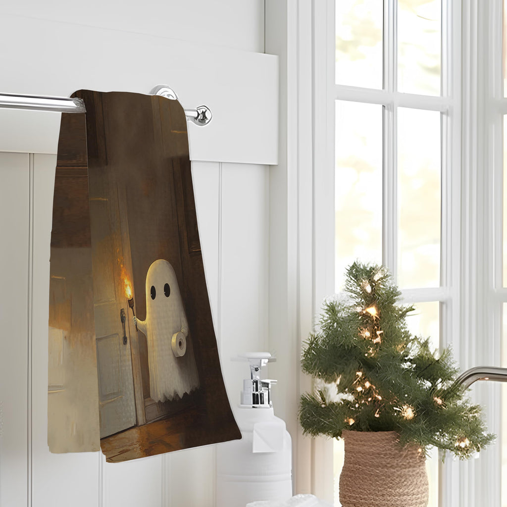 INDAJEDN Funny Ghost Hand Towels for Bathroom, Ghost Halloween Hand Towels for Washroom Toilet, Funny Halloween Bathroom Decor, 16x24 Inch