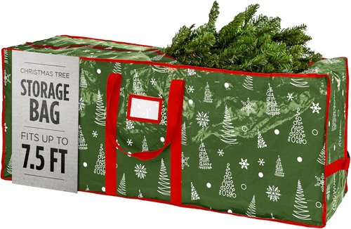 Christmas Tree Storage Bag - Durable Waterproof Zippered Bag for 7.5 Foot Artificial Tree | Protects Against Dust & Moisture (Green Printed)
