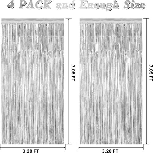 Metallic Silver Backdrop by Party Decor | 4 Pack Photo Booth Props & Tinsel Curtains for 21st Birthday