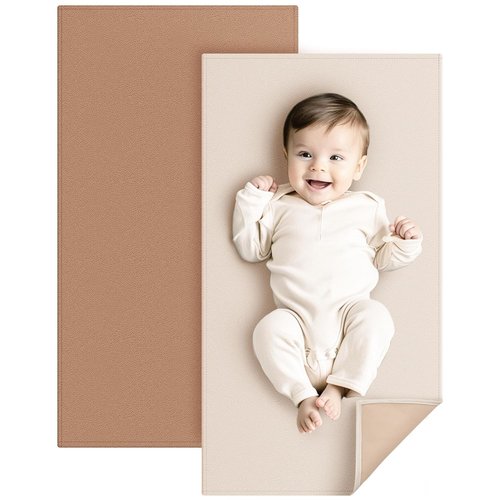 Konssy Faux Leather Baby Changing Mat - Waterproof & Portable Diaper Pad for Travel | 30 x 17 Inches (Brown/Beige)