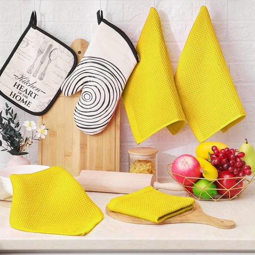 Homaxy Kitchen Dish Cloths - 100% Cotton Waffle Weave, Ultra Soft & Absorbent, 12x12 Inches, 6-Pack, Yellow
