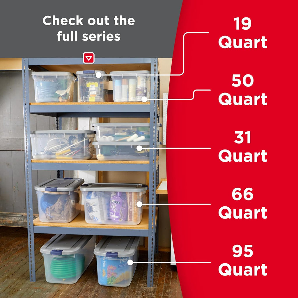 Rubbermaid Roughneck 66 Qt Storage Containers - Pack of 4 with Latching Grey Lids | Sturdy & Stackable