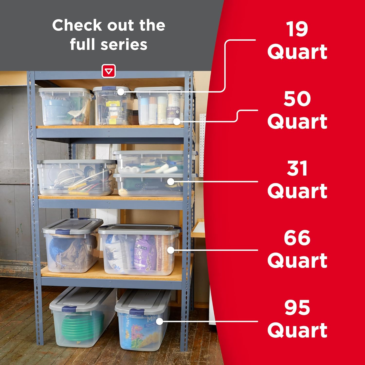 Rubbermaid Roughneck 66 Qt Storage Containers - Pack of 4 with Latching Grey Lids | Sturdy & Stackable