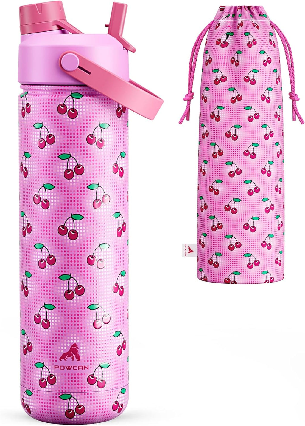 POWCAN 26 oz Insulated Water Bottle - 2-in-1 Straw & Spout Lid, Keeps Drinks Cold 24H | Cherry Pop