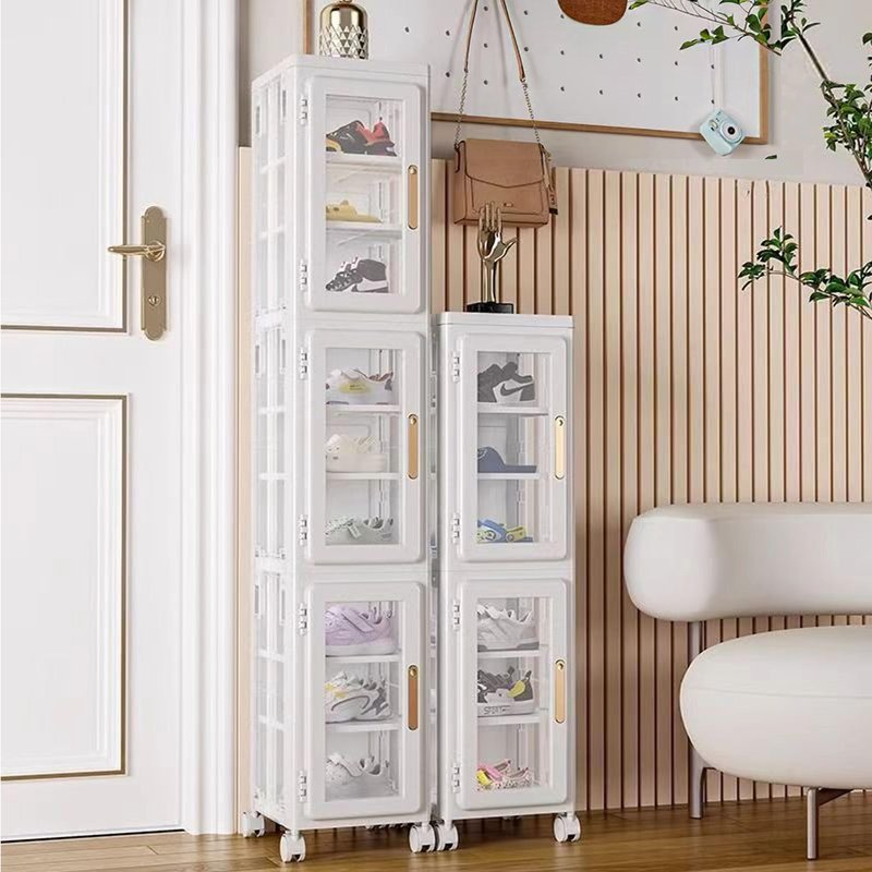 LXSJCYGJ 2-Tier Tall Narrow Storage Cabinet,Narrow Bathroom Storage Cabinet with Transparent Doors and Movable Wheels,Suitable for Small Spaces, Bathrooms, Kitchens, White (9.8x11.8x34.6)