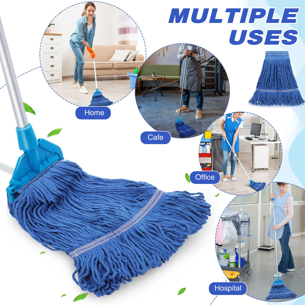 SEEWEY 16 Pcs Commercial Mop Head Replacements 27.6 Inch Blue Looped End Heavy Duty Mop Heads Cotton String Industrial Cleaning Washable Mophead Refills for Commercial Industrial Home Cleaning