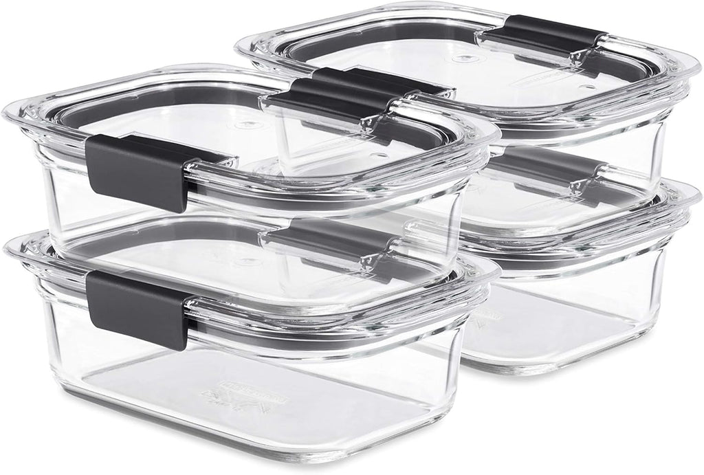 Rubbermaid Brilliance Glass Food Storage Containers - 3.2 Cup, BPA-Free, Leak-Proof | Set of 4, Clear