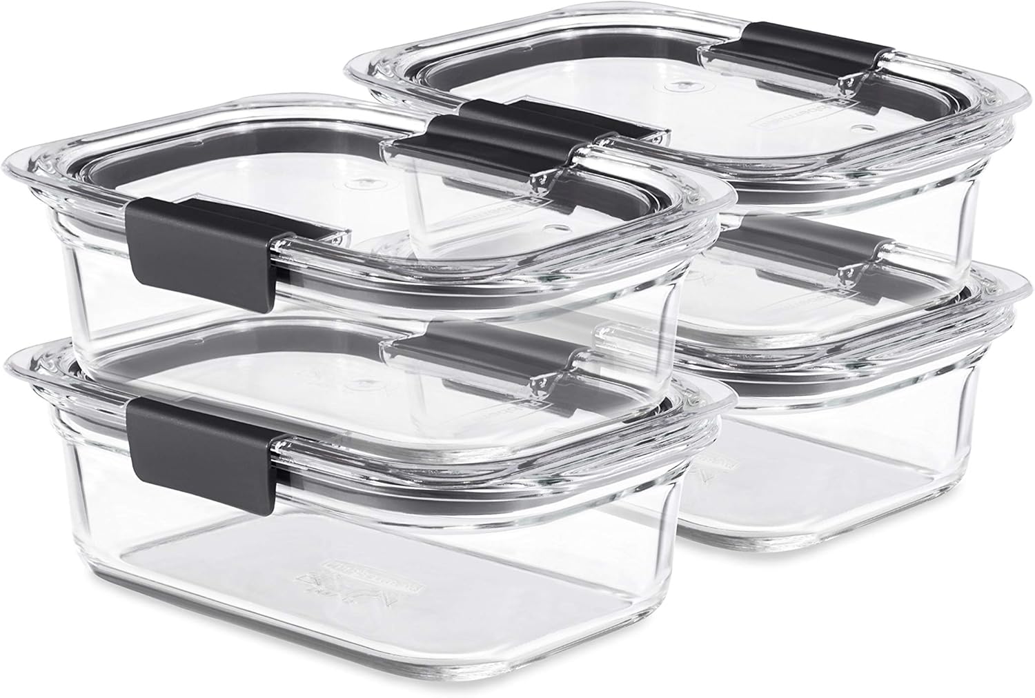 Rubbermaid Brilliance Glass Food Storage Containers - 3.2 Cup, BPA-Free, Leak-Proof | Set of 4, Clear