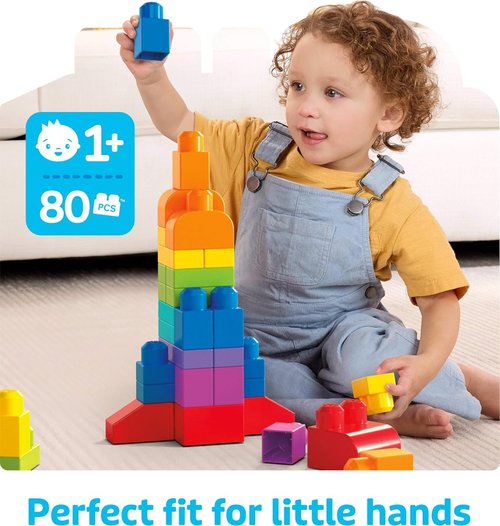 Mega Bloks First Builders Toddler Blocks Set - 80-Piece Building Bag with Storage - Blue, Ages 1+