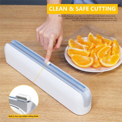 Quasziwa Aluminum Foil & Plastic Wrap Dispenser with Cutter - Easy One-Hand Operation, Space-Saving Kitchen Organizer for Worktops & Cabinets, Magnetic Cling Film Dispenser - Fits 12" Rolls, Gray
