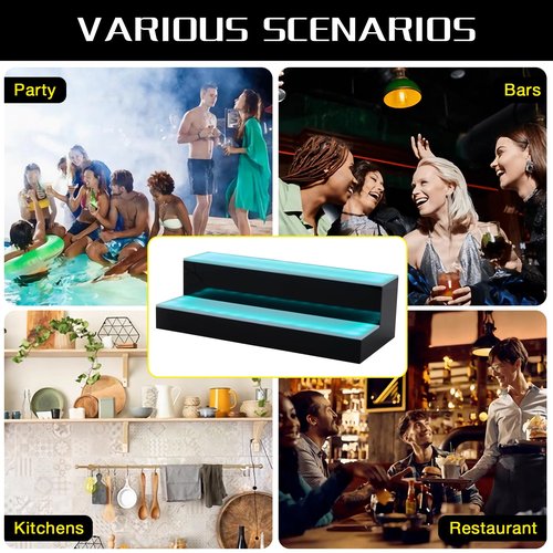 ClarityCraze LED Lighted Liquor Bottle Display Shelf, 2 Tiers 24 Inch Bar Bottle Display Shelf with Remote and App Control for Home Bar Party Whiskey Wine Coffee Syrup Water Bottle Display