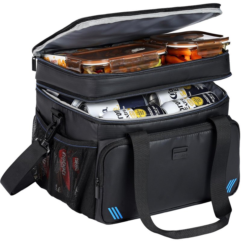 ZEEMO Soft Cooler Bag, Insulated Lunch Box, 19 L Ice Chest, Double Leakproof Layers, Waterproof and Collapsible Case for Work Outdoor Trip, Large Size, Black