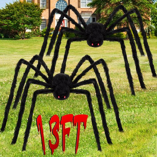 Wettarn 2 Pack 13 ft Giant Spider 2026 Upgrade Scary Halloween Large Fake Realistic Big Spider Decorative Hairy Props for Halloween Outdoor Indoor Yard Party House (Black)