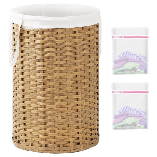 SETVSON 34.3 Gal (130 L) Large Laundry Hamper Laundry Basket Round Handwoven Wicker Laundry Baskets Rattan Laundry Basket with Removable Bag Handles 2 Mesh Bags for Living Room Bedroom Natural(No Lid)