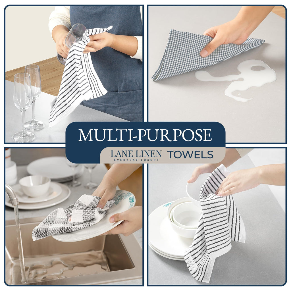 LANE LINEN Kitchen Towels and Dishcloths Sets - 20 Pc Kitchen Essentials for New Home, Heat Resistant Oven Mitts & Pot Holder, Absorbent Flour Sack Dish Towels- Grey