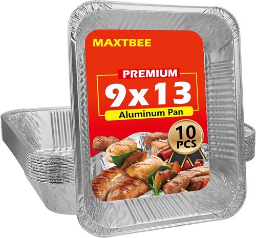 Heavy Duty 9x13 Aluminum Foil Pans by [Brand Name] - 10 Pack Disposable Deep Trays for Cooking & Baking