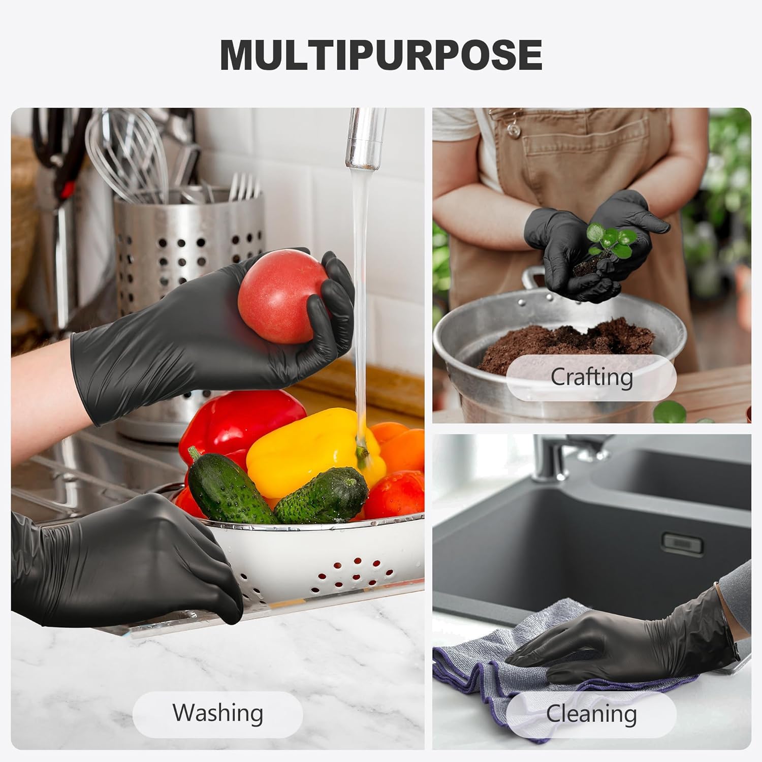 SWIFTLITE Black Vinyl Gloves - Disposable Food Grade, Latex-Free & Powder-Free | Ideal for Cleaning & Cooking