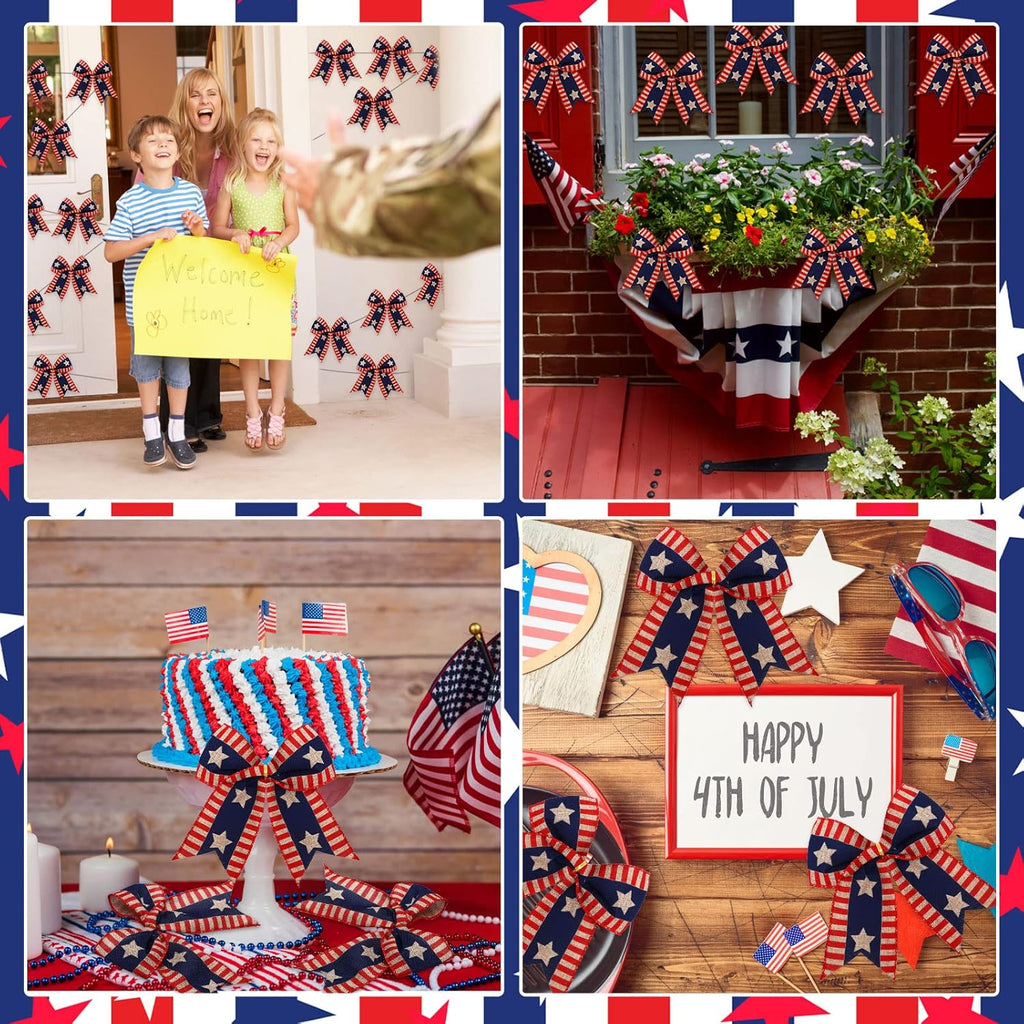 Regine Switzerland 12 Pcs 4th of July Bows - 6 Inch Patriotic Burlap Decor for Independence Day | Red, White, Blue
