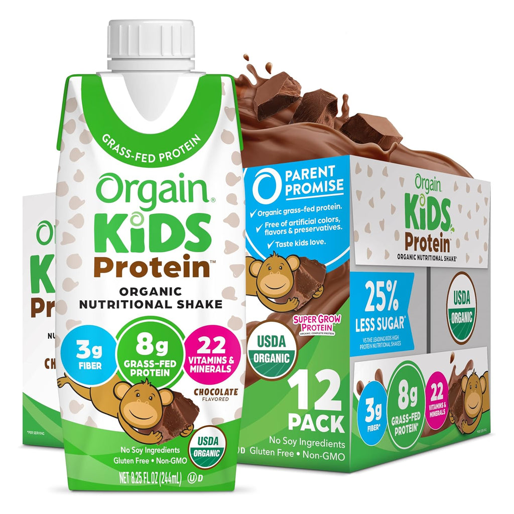 Orgain Organic Kids Protein Shake - Chocolate Flavor, 8g Dairy Protein, Gluten Free, 8.25 Fl Oz (Pack of 12)