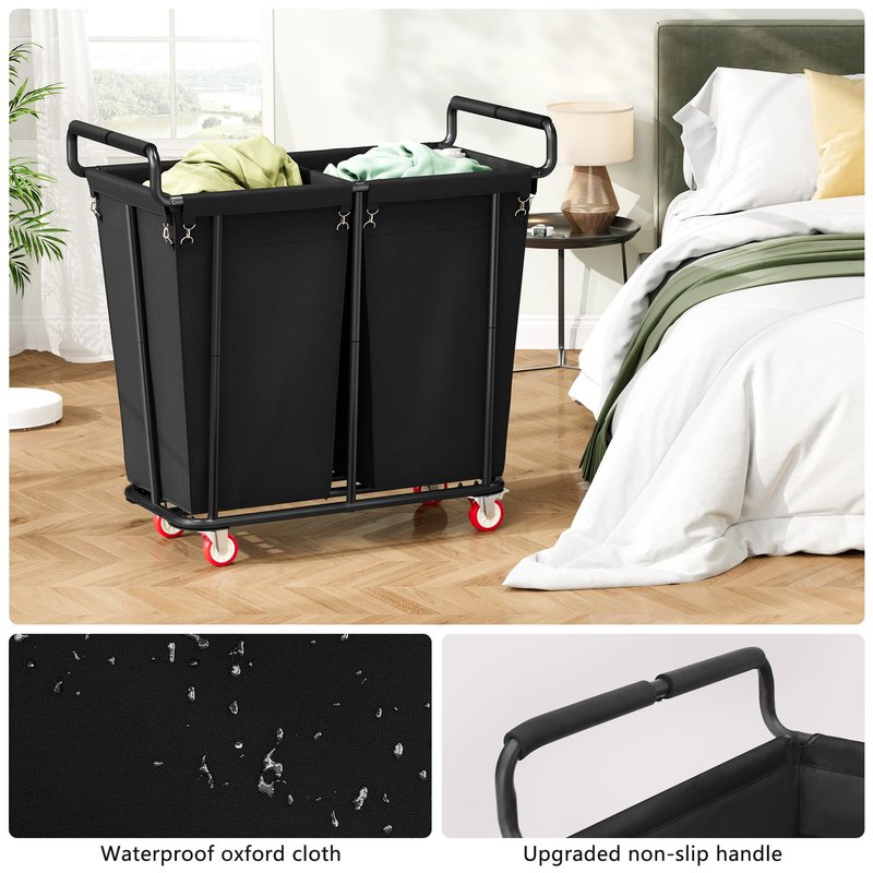 Gewudraw Large Laundry Hamper with Wheels, 2 Bag 360L Big Rolling Laundry Basket Sorter Cart, Extra Large Clothes Hamper, Heavy Duty Laundry Basket Organizer for Laundry Room, Bathroom