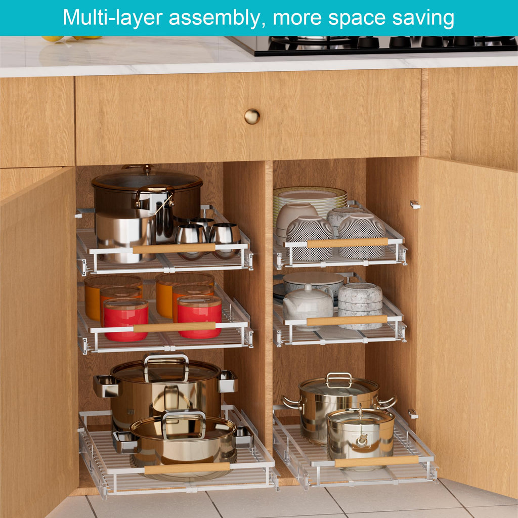 iPEGTOP 2 Pack Pull Out Cabinet Drawer Shelf Organizer, Extendable Sliding Slide Out Pantry Shelves Storage Heavy Duty for Kitchen Cabinets Under Sink, Adjustable Width 12.1~18.4" W x 22.4" D