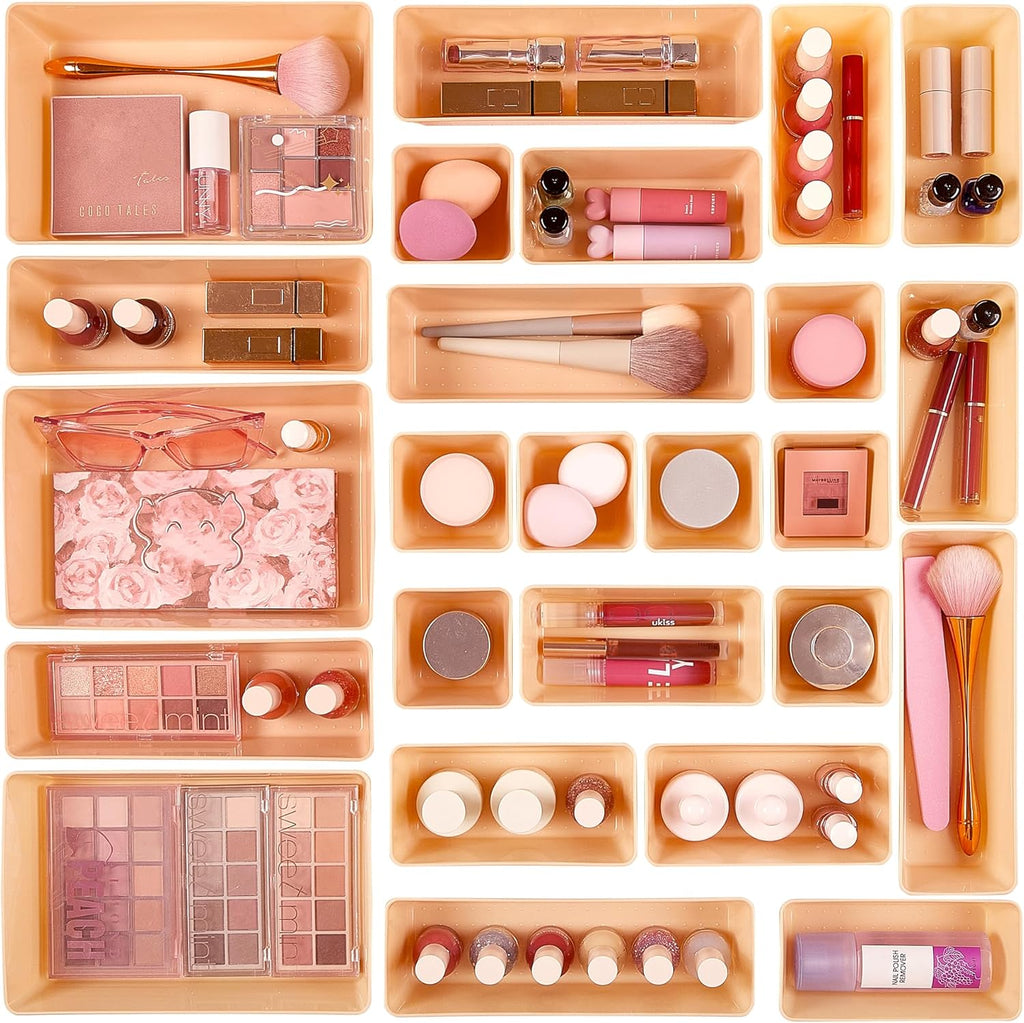 Vtopmart 25 PCS Plastic Drawer Organizers - Versatile Storage Trays for Makeup, Kitchen & Office