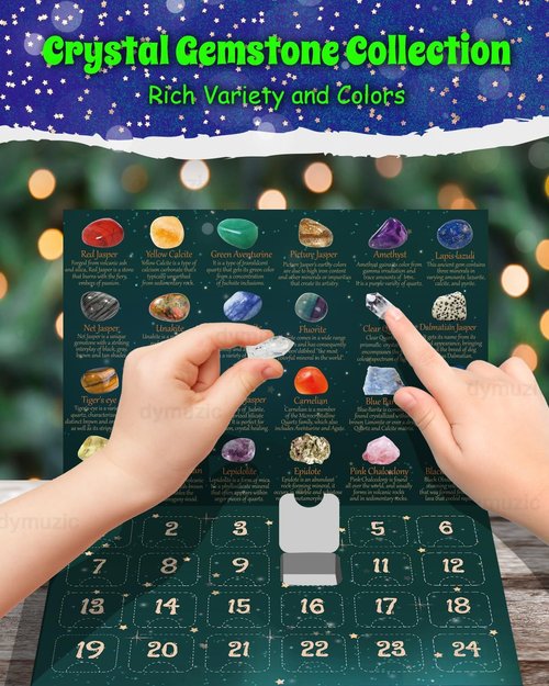 Crystal Advent Calendar 2025 - 24 Unique Crystals & Gemstones for Kids and Adults | Perfect Holiday Gift