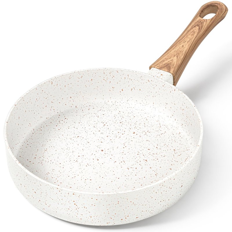 MICHELANGELO Small Frying Pan Nonstick - 6 Inch Single Egg Frying Pan, Mini Skillet with Stay-Cool Handle, Non-Toxic Omelette Pan, White