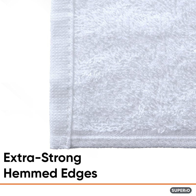 Superio Terry Cloth Rags White Washcloths 100% Cotton 12" Cleaning Cloths, Kitchen Towels, Facial Washcloth, Spa Cloths, Hand Towel, Small Lint Free Rags for Multi-Purposes (36 Pack)