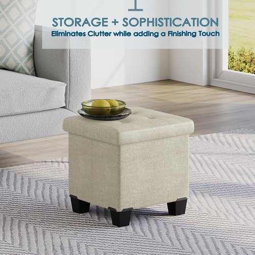 Storage Ottoman Cube with Storage Bin, 15-In Square Ottoman with Storage for Living Room and Bedroom, Foot Stools Ottoman, Small Ottoman Foot Rest, Storage Chest Max 660lbs, Fabric Ivory Ottoman