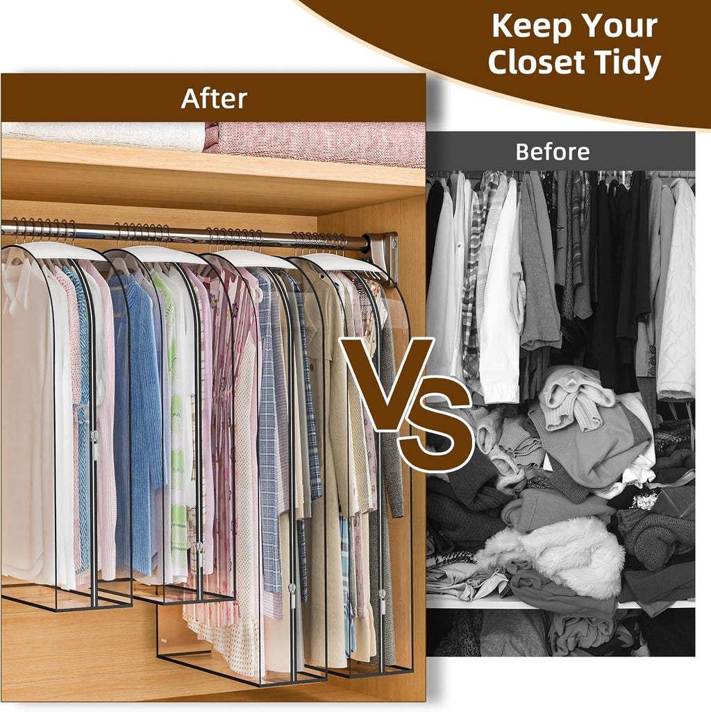 Skiennix Thickened Clear Garment Bags - 4 Pack Hanging Clothes Storage (40 & 50 Inch) for Shirts, Coats, Dresses