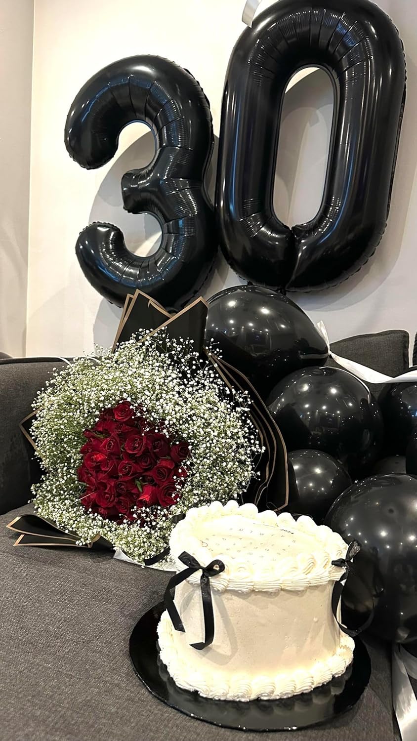 Skiennix 30 Inch Balloon Number - Black Foil 30th Birthday Decoration for Him/Her | Perfect for Celebrations