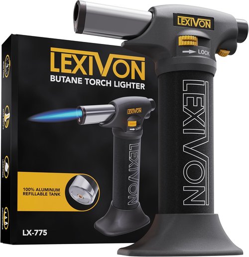 LEXIVON Butane Torch Lighter - Refillable Kitchen Cooking Torch with Adjustable Flame & Safety Lock | Pro-Grade Aluminum Tank (LX-775)