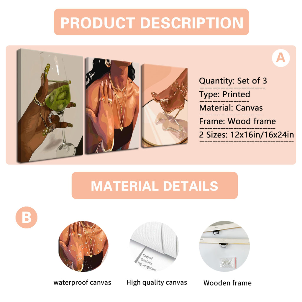 Black Woman Wall Art – African American Wall Decor Set of 3 – Black Girl Canvas Pictures – Black People Culture Prints – Smart Artwork for Living Room, Bedroom, Bathroom – Framed 16x124 Inch