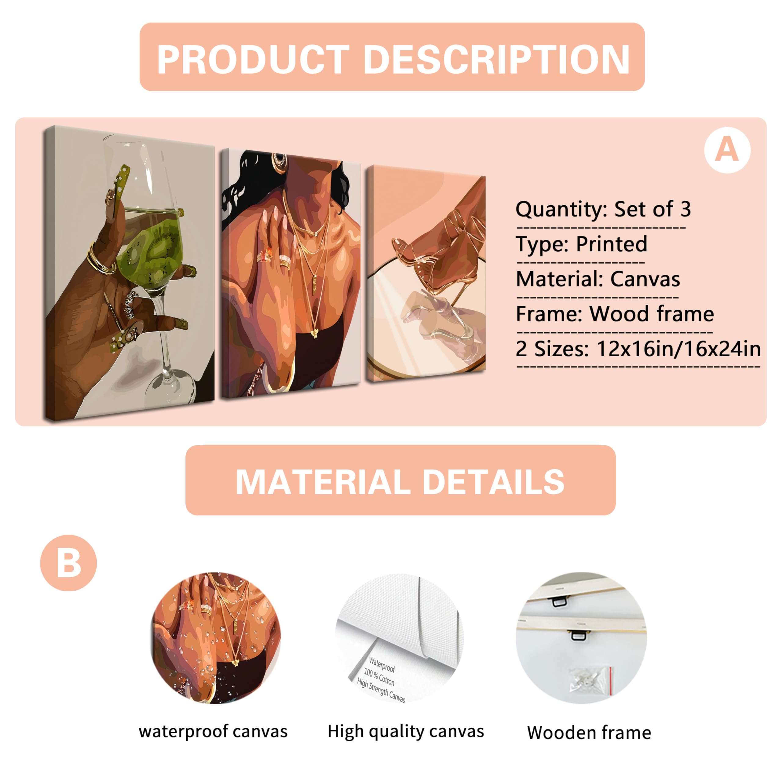 Black Woman Wall Art – African American Wall Decor Set of 3 – Black Girl Canvas Pictures – Black People Culture Prints – Smart Artwork for Living Room, Bedroom, Bathroom – Framed 16x124 Inch