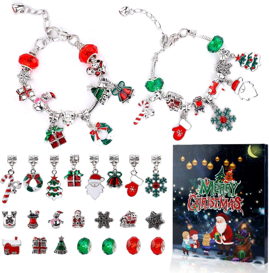 PEUTIER 24pcs Christmas Advent Calendar Bracelet Set - DIY Charm Bracelets with 22 Beads for Festive Countdown