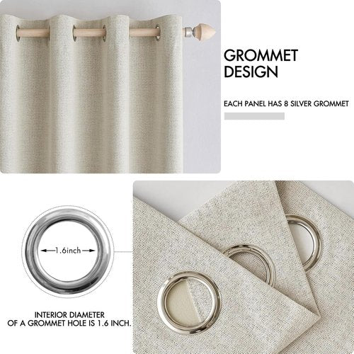 MIULEE 100% Blackout Linen Textured Curtains - Thermal Insulated Cream Drapes | Luxury Room Darkening 52 x 45 Inch (2 Panels)