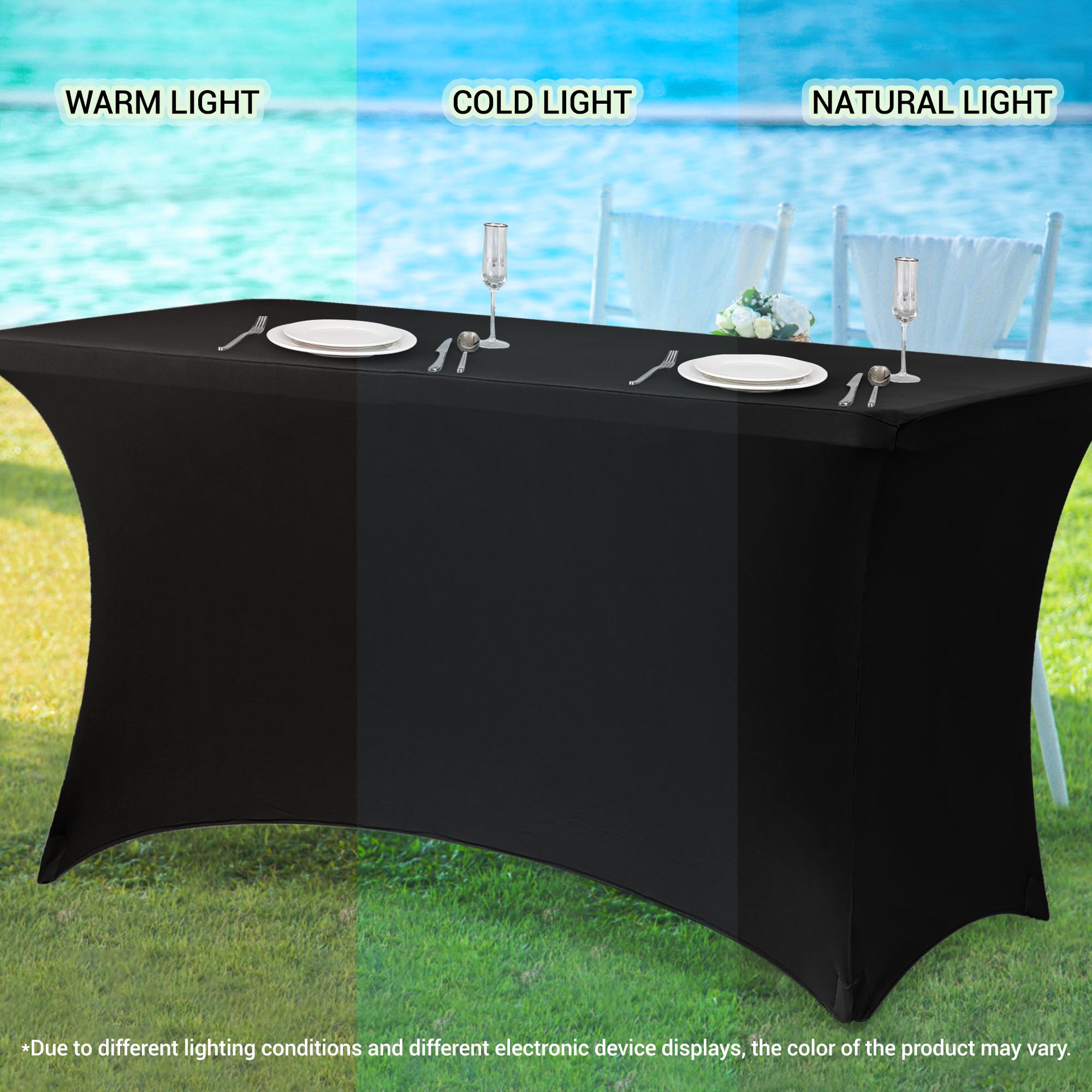 Obstal 4Ft Stretch Spandex Table Cover for Standard Folding Tables - 2 Pack Universal Rectangular Fitted Tablecloth for Party, Banquet, Events, Trade Show (White, 48L x 24W x 30H Inches)