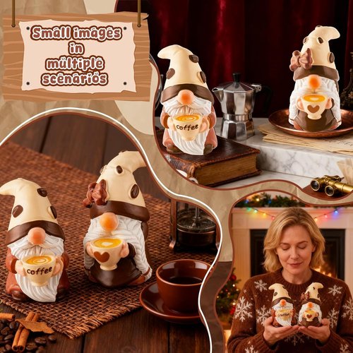 Exasinine Coffee Gnomes - Adorable Resin Figurines for Kitchen Decor | 2-Piece Set for Tiered Tray Display