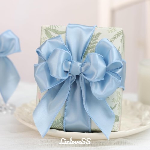 French Blue Wired Satin Ribbon - 1.5 Inch, 25 Yards for Gift Wrapping, Baby Showers & Weddings