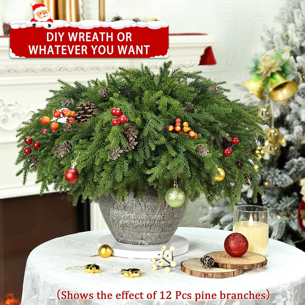Skiennix Christmas Greenery Stems - Realistic Pine & Cedar Picks with Pinecones | 6 Pcs for Home Decor