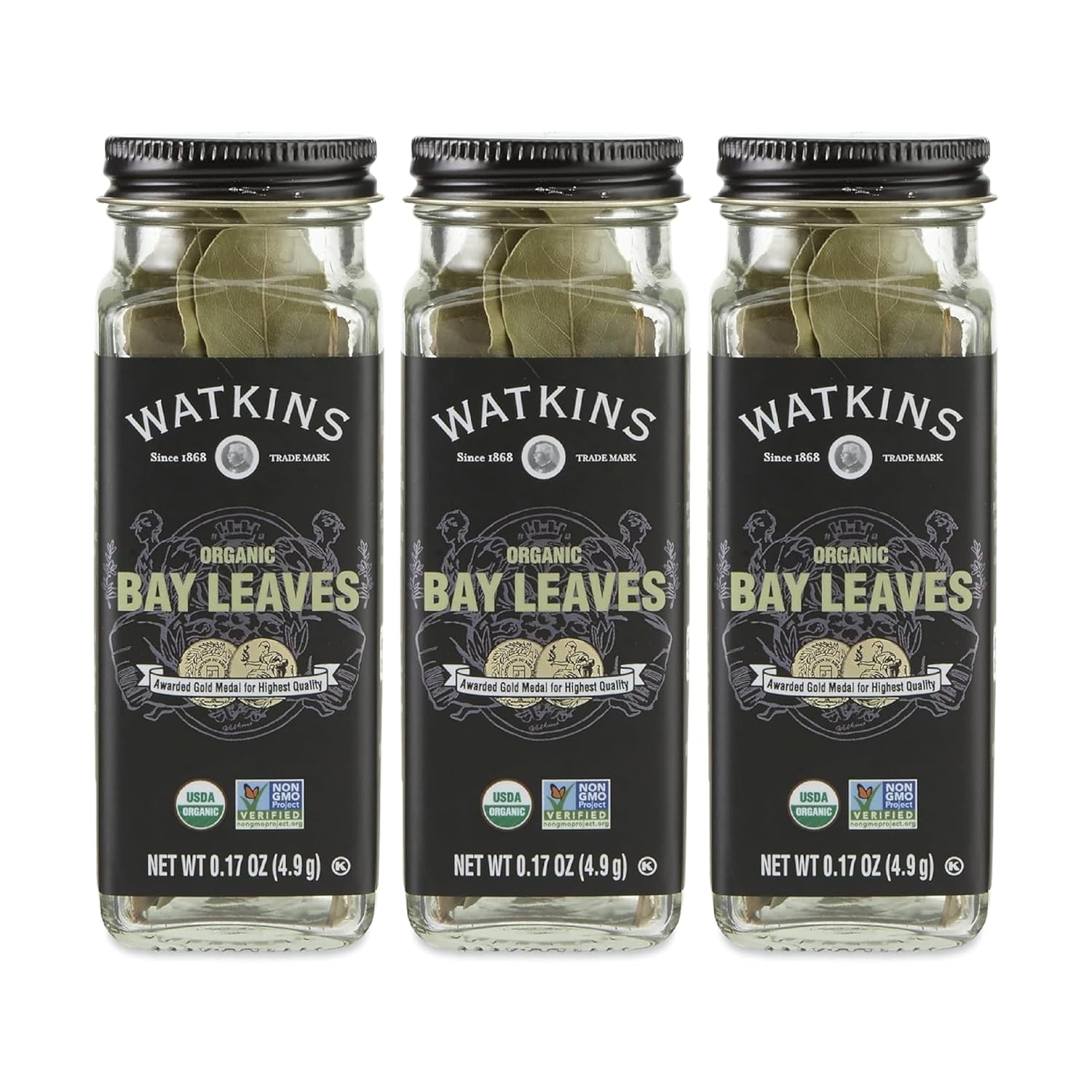 Watkins Gourmet Organic Bay Leaves - Flavorful Spice Jar | 0.17 Ounce, 3 Count