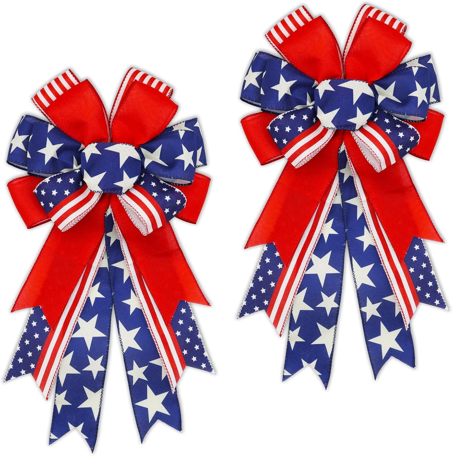 Skiennix Large Patriotic 4th of July Bows - Pre-Tied Wired Ribbon Bows, 20x11 Inch, 2 Pack for Outdoor Decor