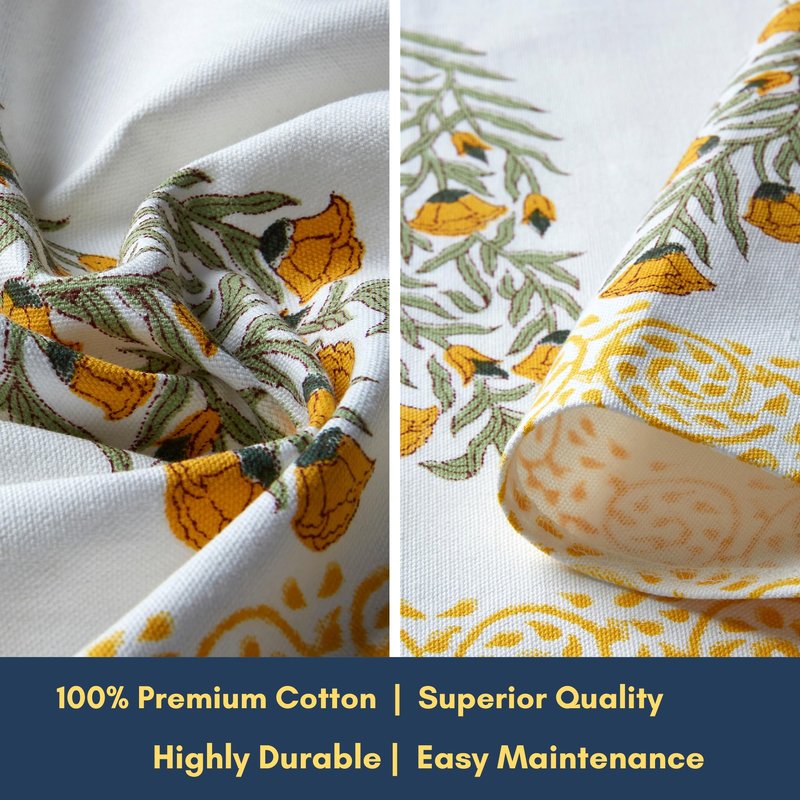 Handcrafted Hand Block Print Table Runner 72 Inch 4-6 Seater - Fall & Holiday Dinner Collection - 100% Canvas Cotton Floral - Dining Coffee Center Kitchen Table - Washable Gift-Boxed - Yellow & White